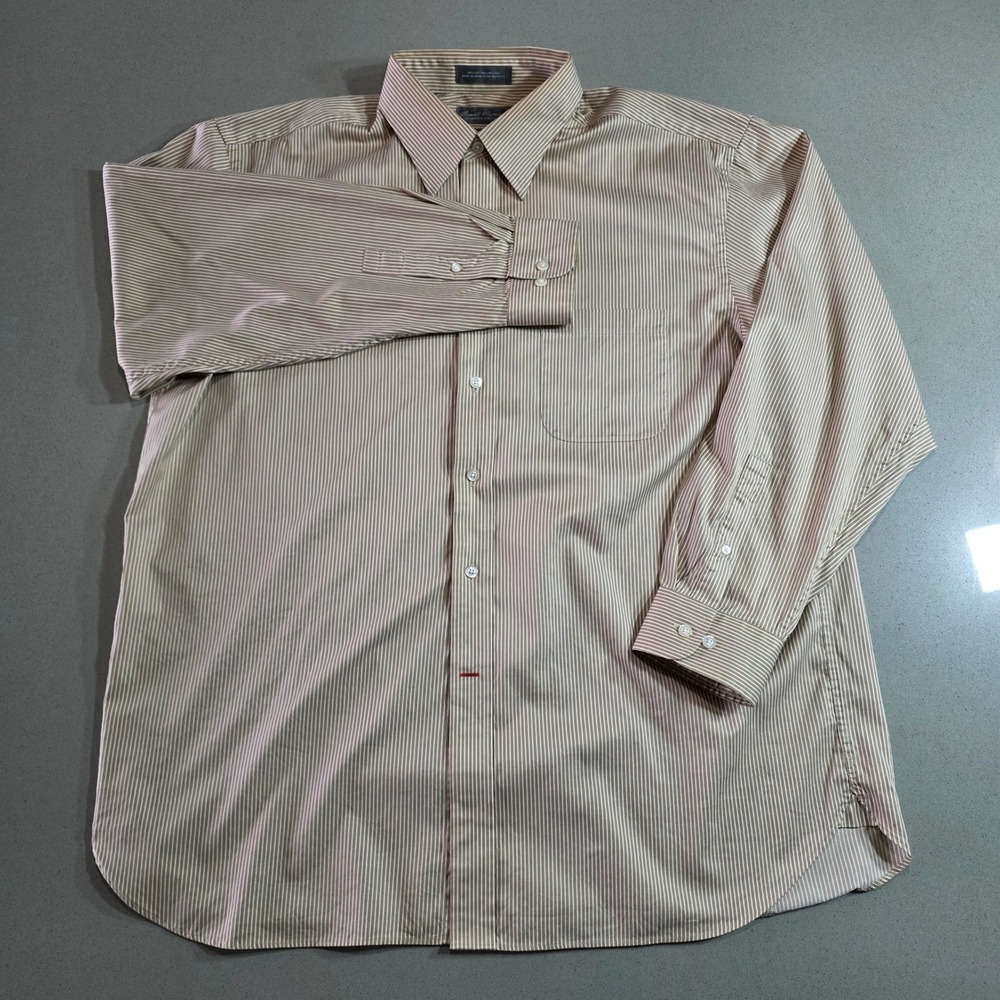 Daniel Cremieux Signature Collection Tan Pinstripe Touch of Silk Shirt Mens XL